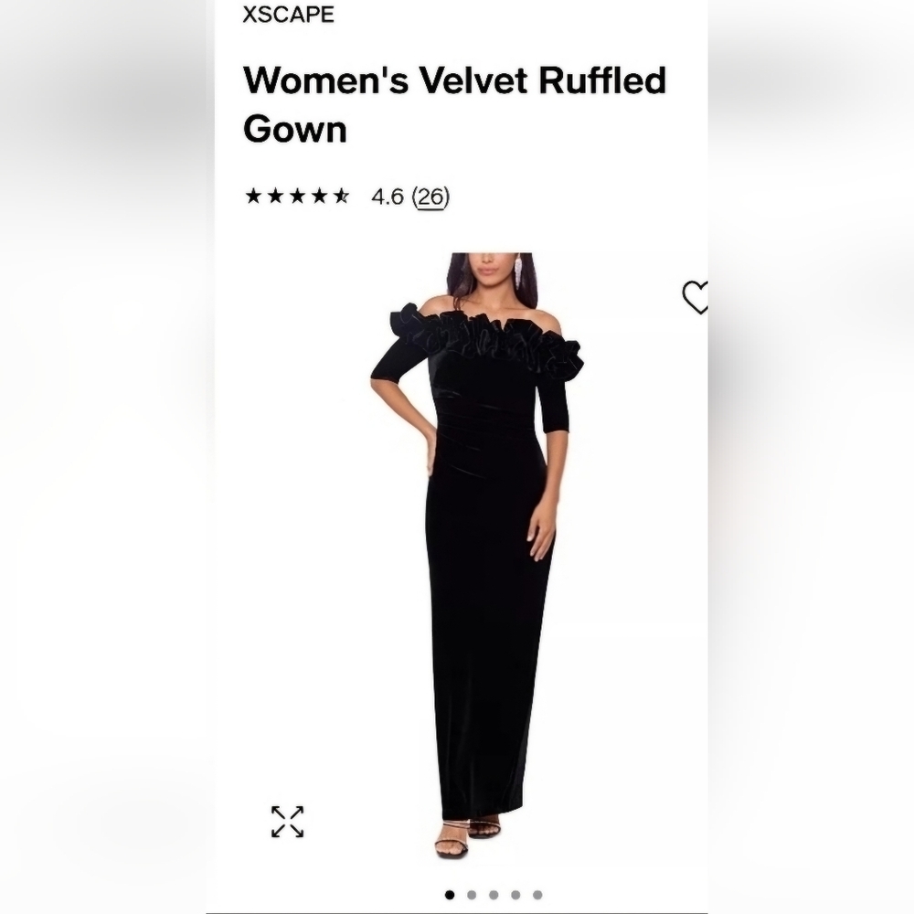 XSCAPE Black Velvet Ruffled Neckline